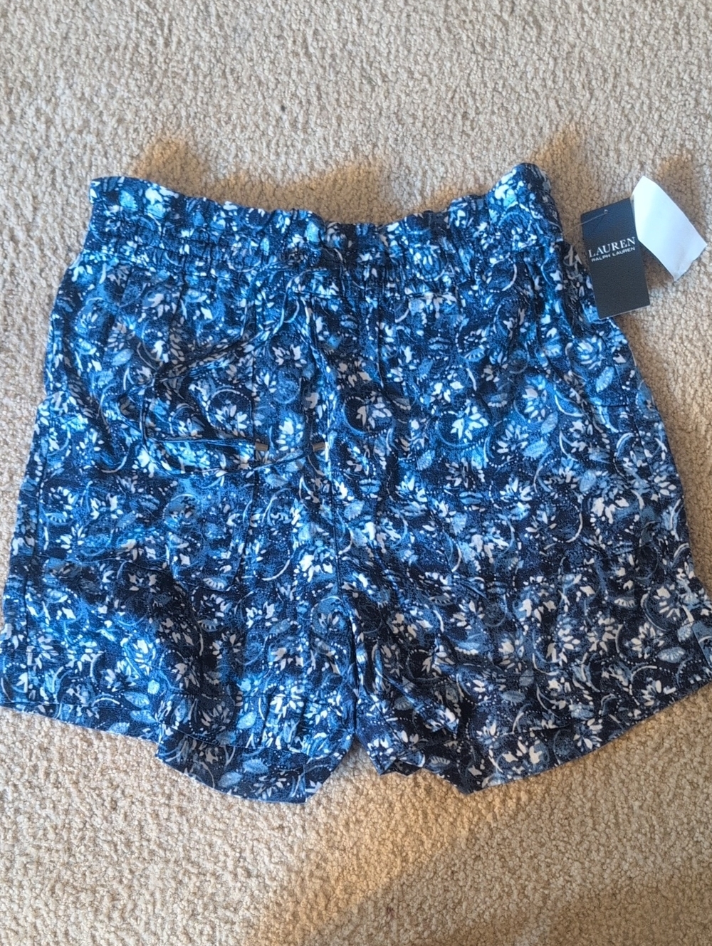 Lauren Ralph Lauren Blue Floral Paisley Print Linen Shorts